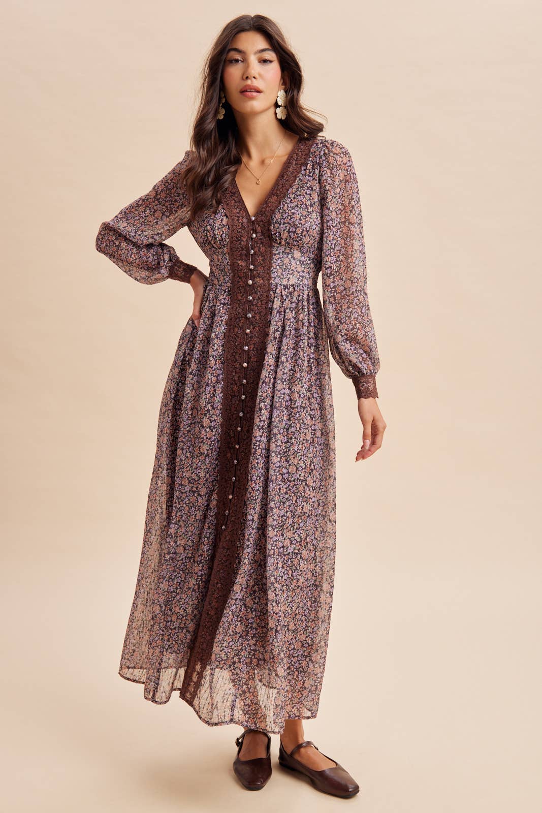 LACE TRIM FLORAL MAXI
