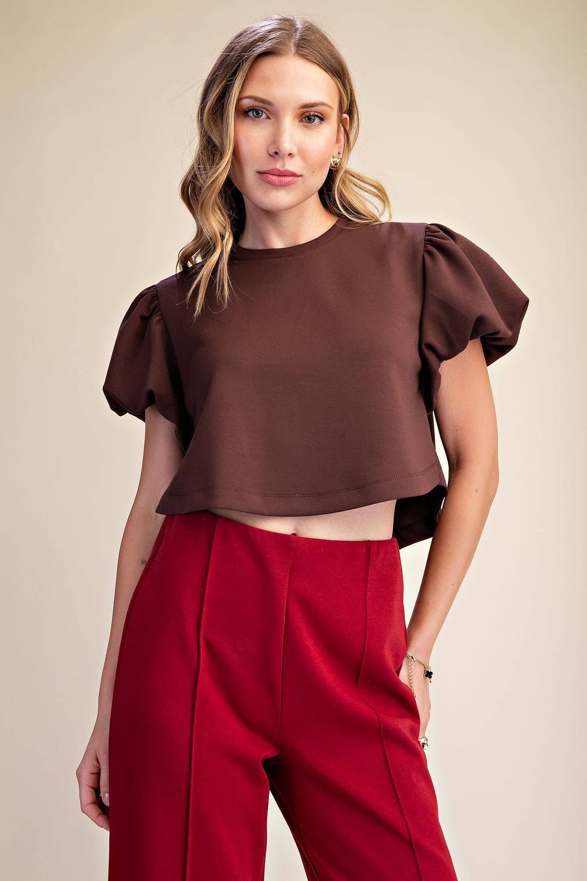 Cropped Puff Sleeve Top *More Colors Available*