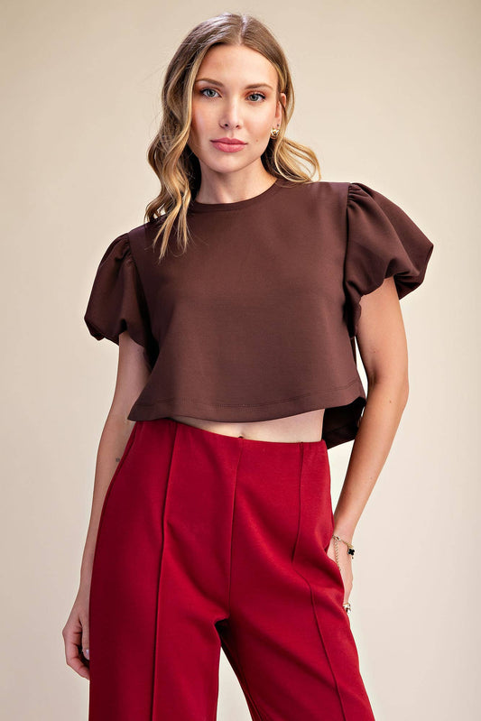 Cropped Puff Sleeve Top *More Colors Available*