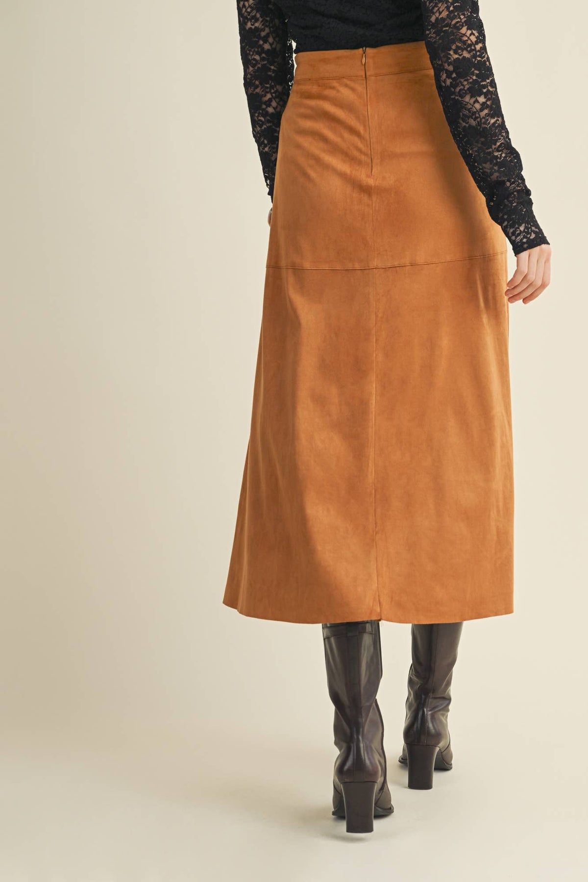 Drawstring Suede Skirt