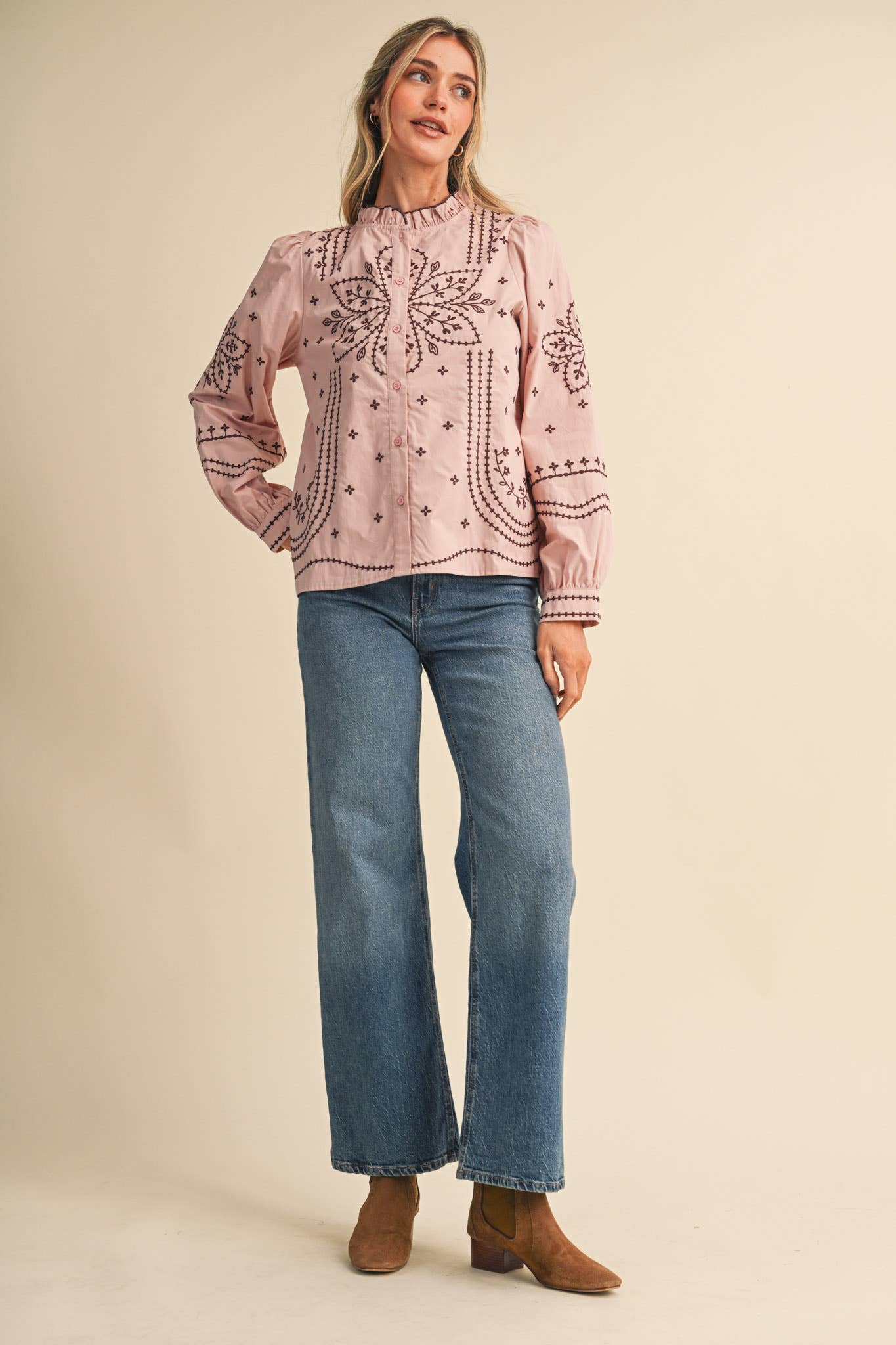 EMBROIDERED BUTTON UP TOP