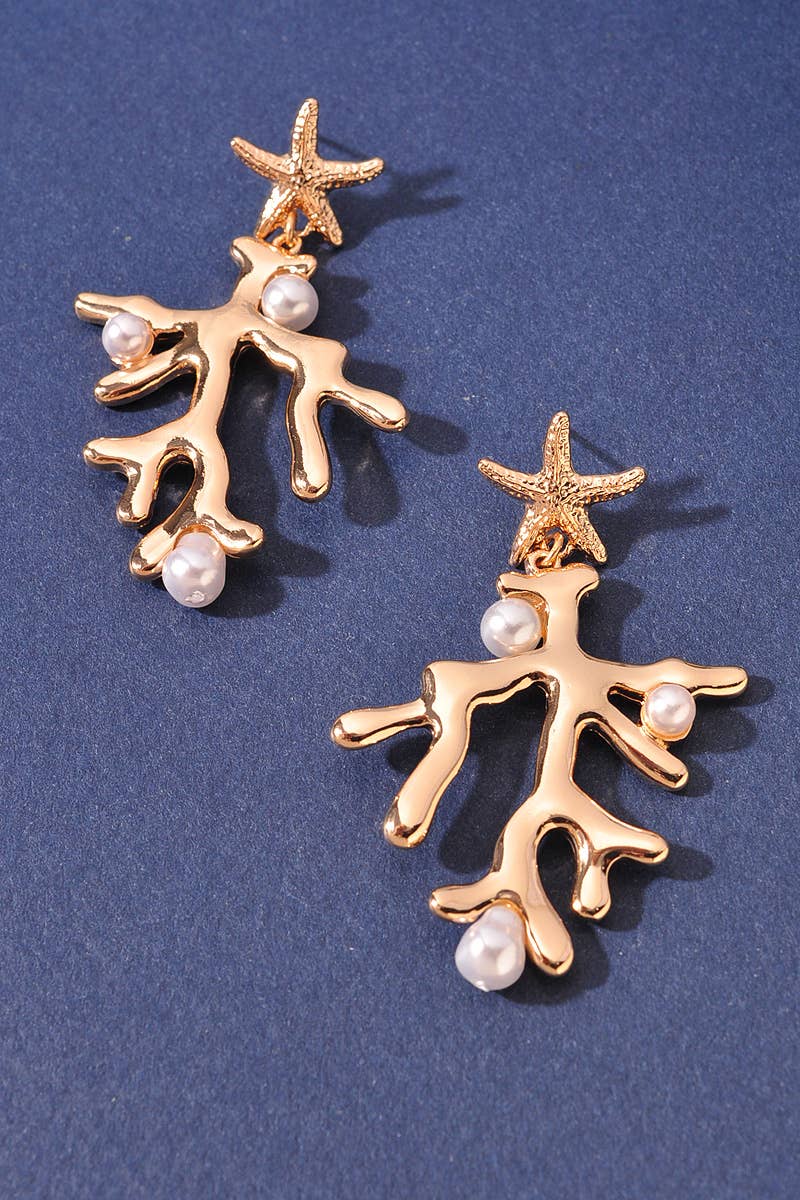 SEA LIFE PEARL CORAL DANGLE EARRINGS