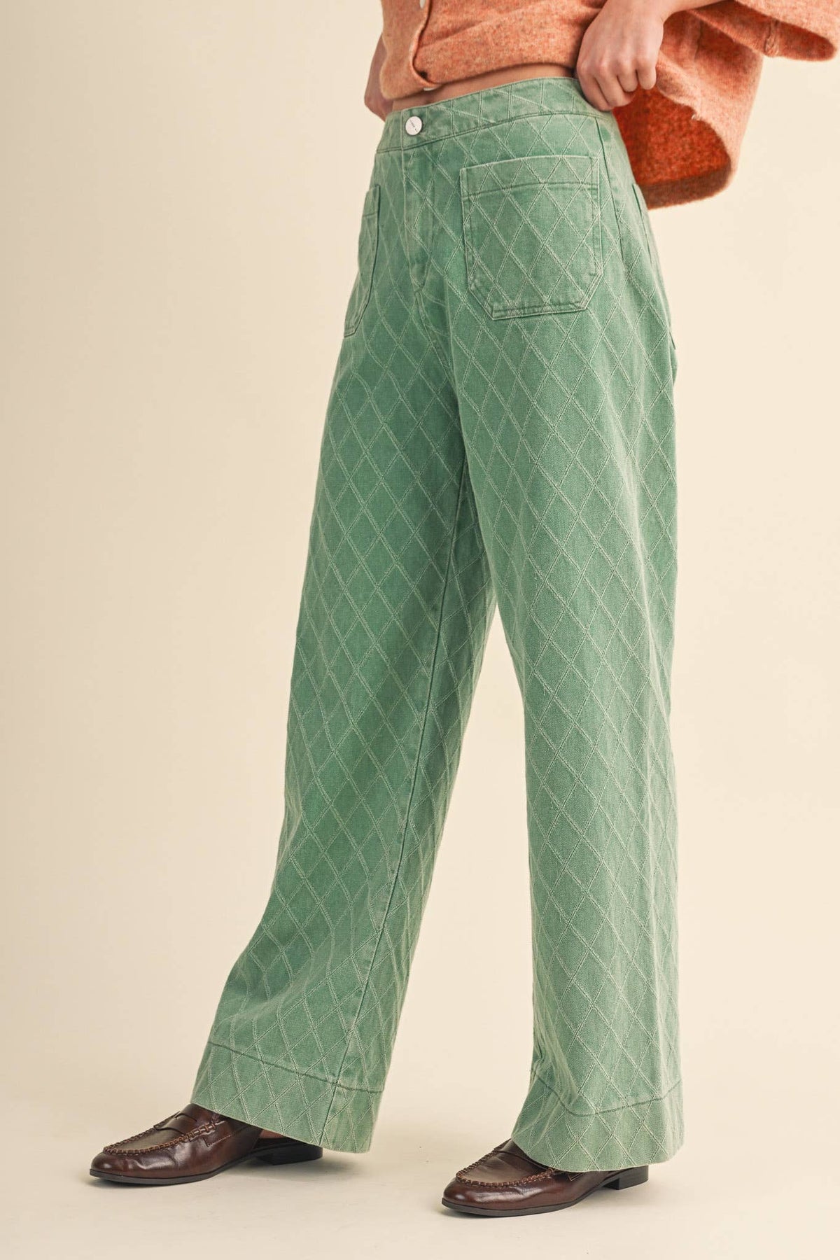QUILTED WIDE LEG PANTS