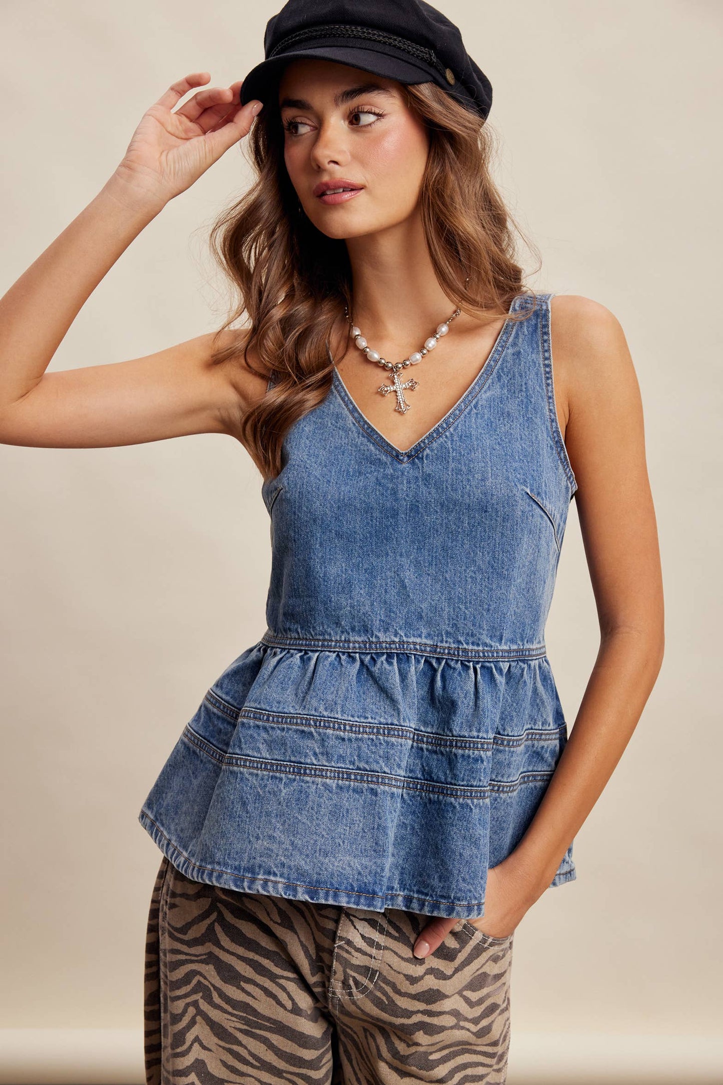 Denim Peplum Tank Top