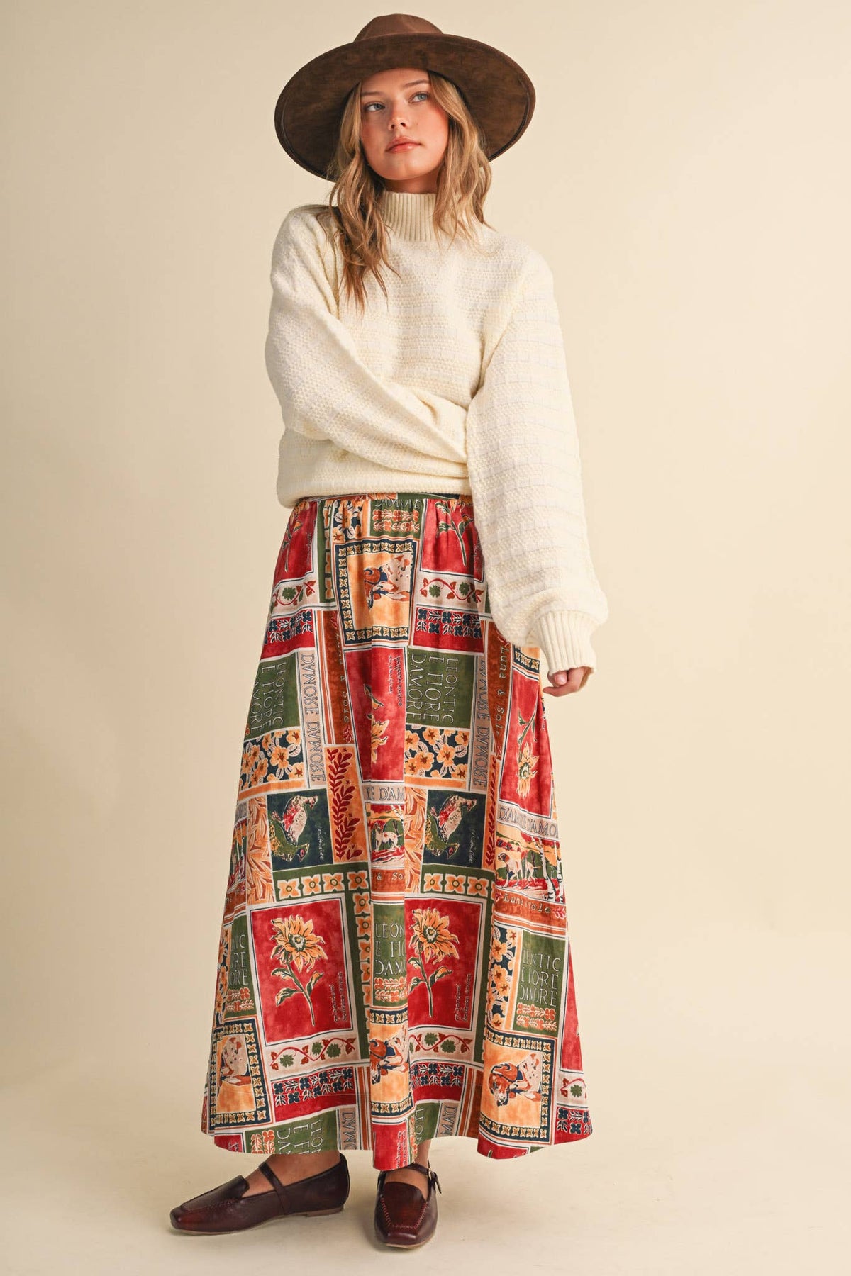 PATCH PRINT MIDI SKIRT