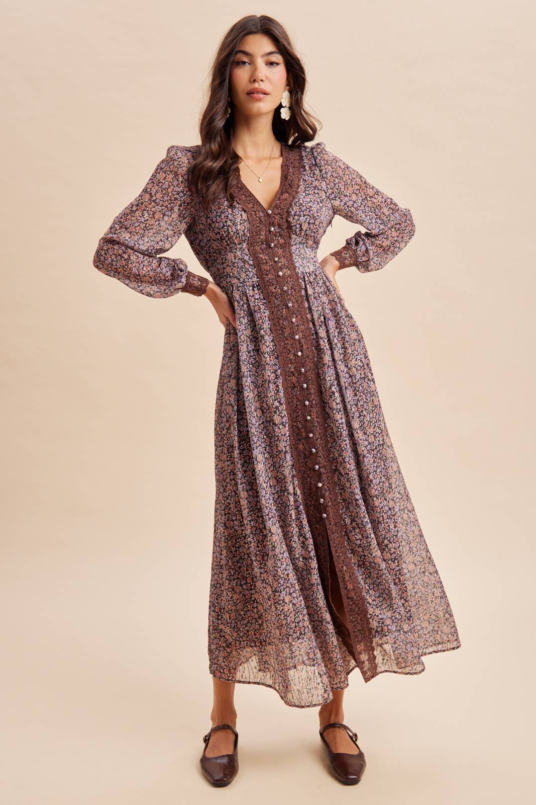 LACE TRIM FLORAL MAXI