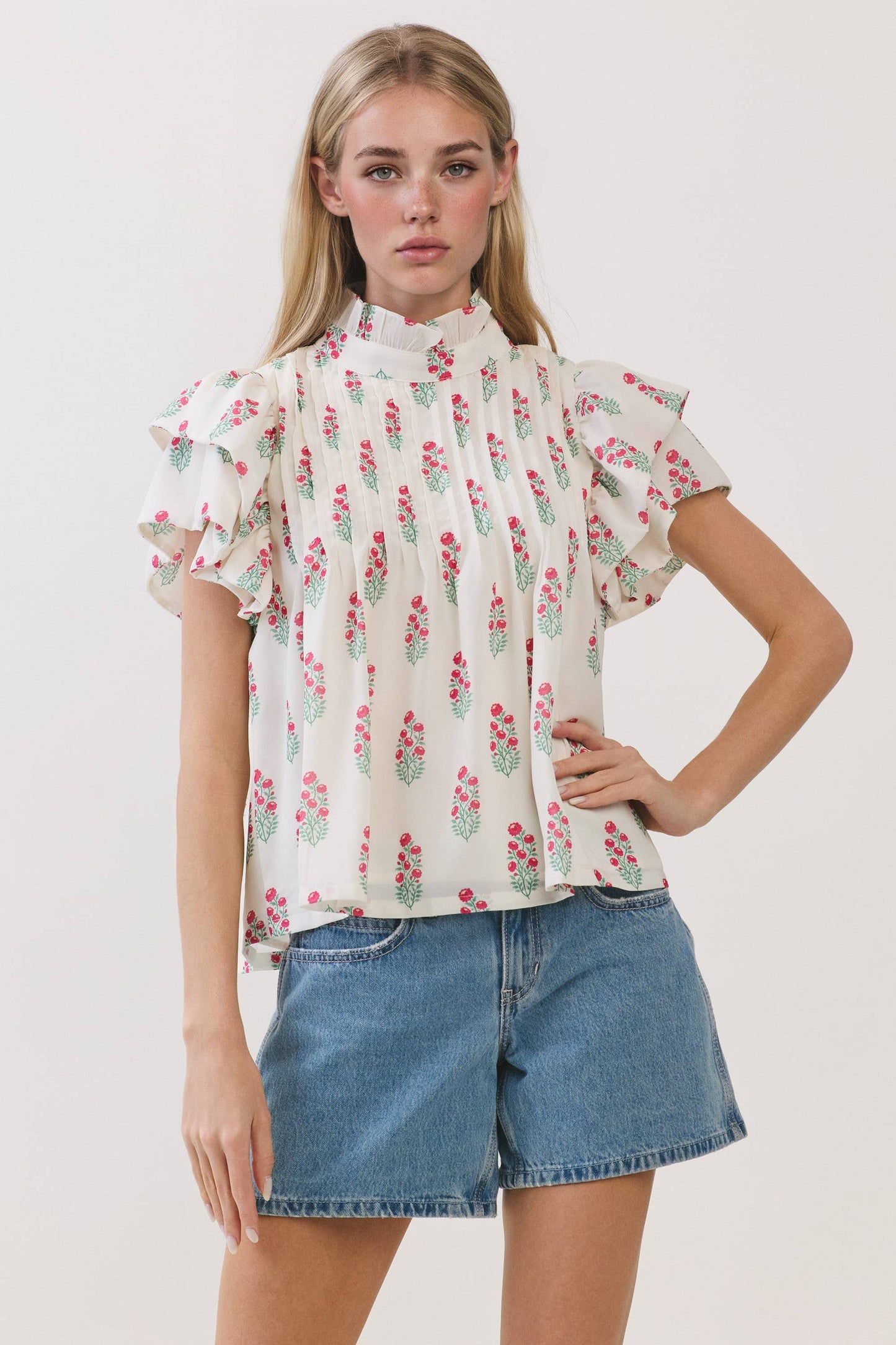 Floral Print High Neck Top