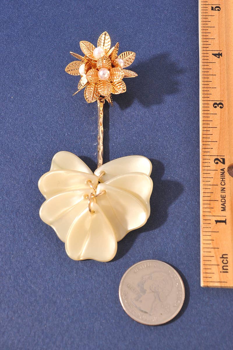 Elegant Floral Pearl Butterfly Drop Earrings