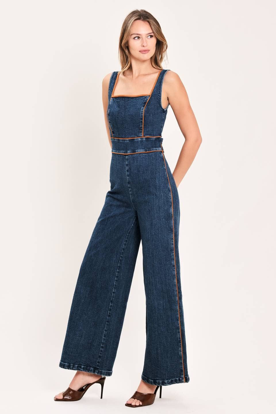 A washed denim jumpsuit