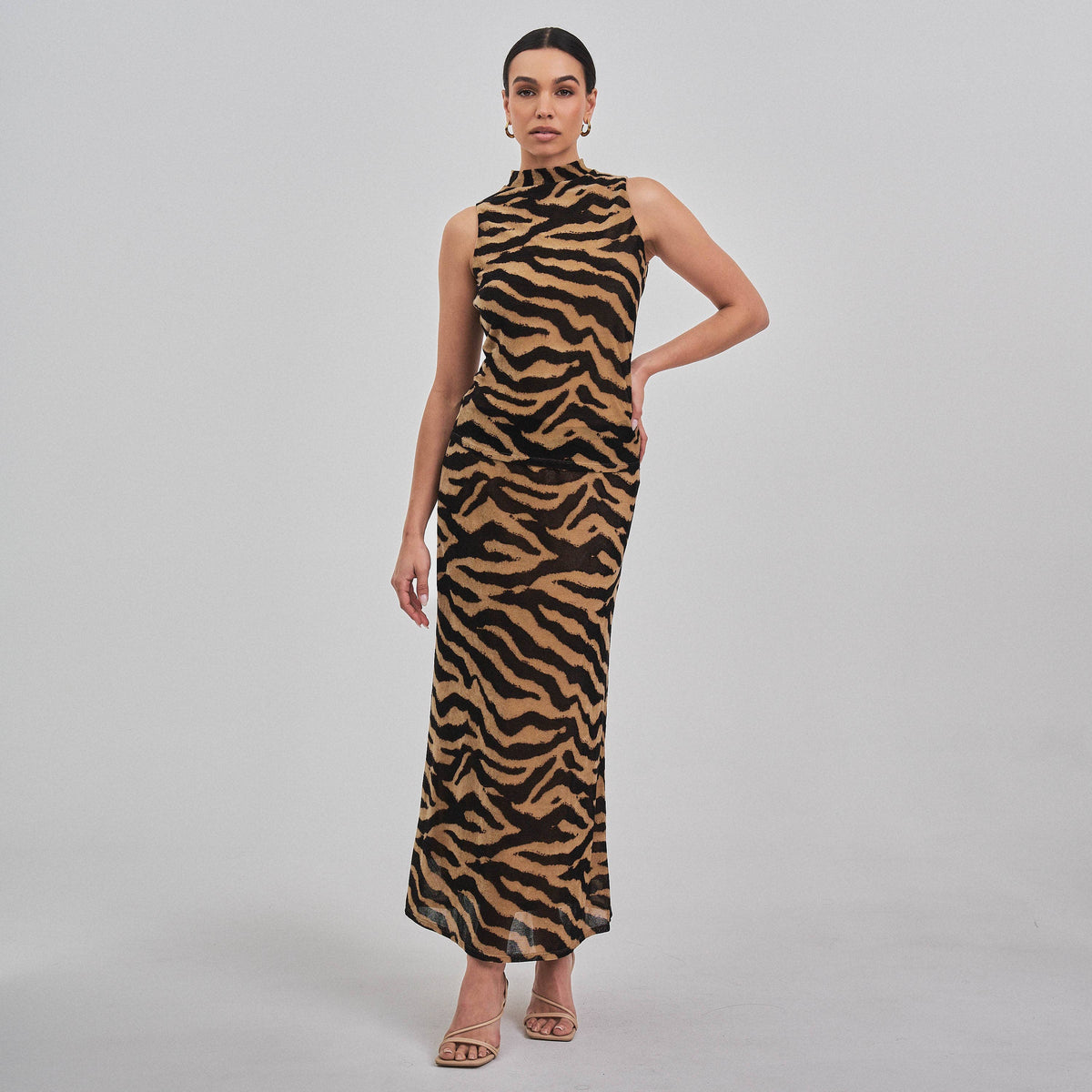 Tiger print mock neck top