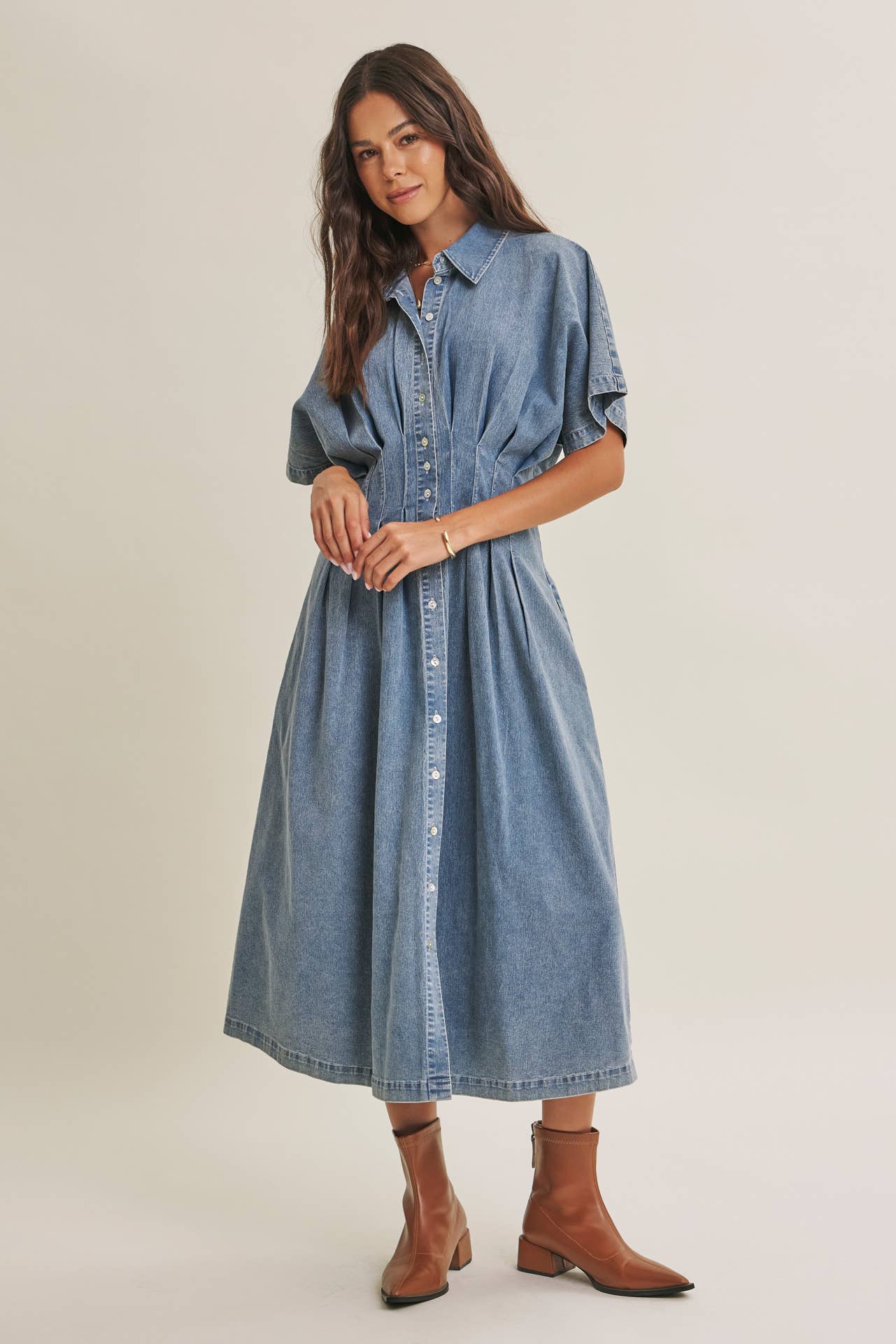 BUTTON-DOWN DENIM DRESS