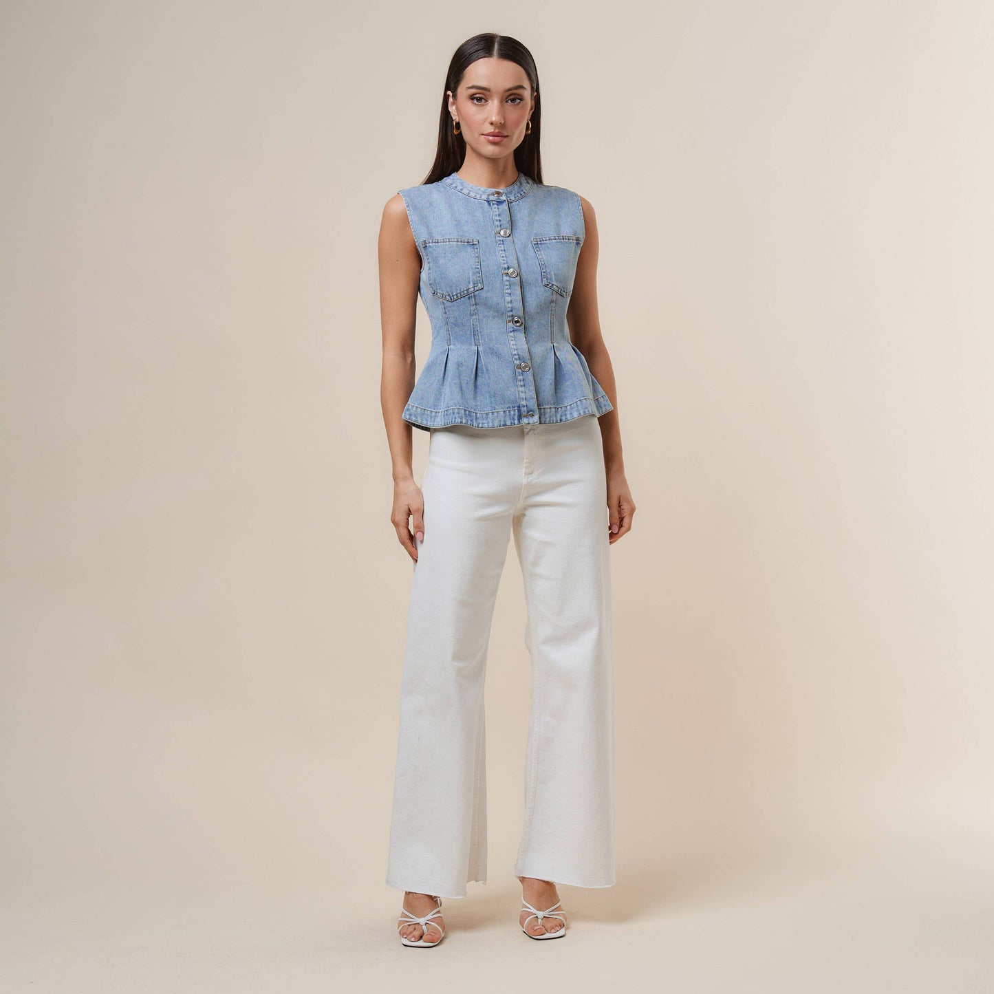 Denim peplum vest