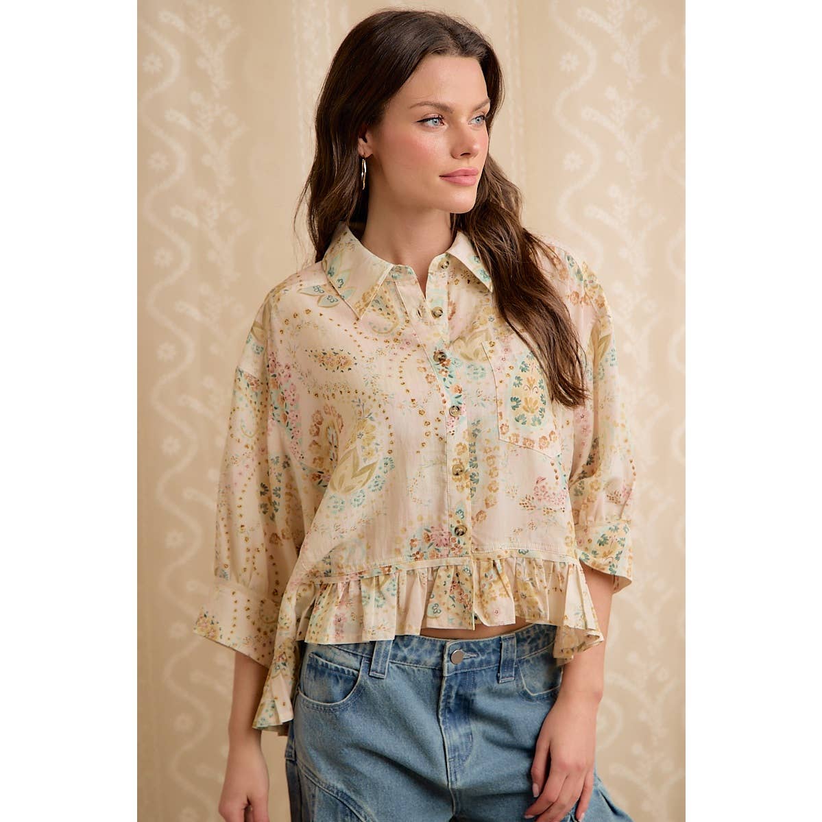 FLORAL BUTTON DOWN BLOUSE