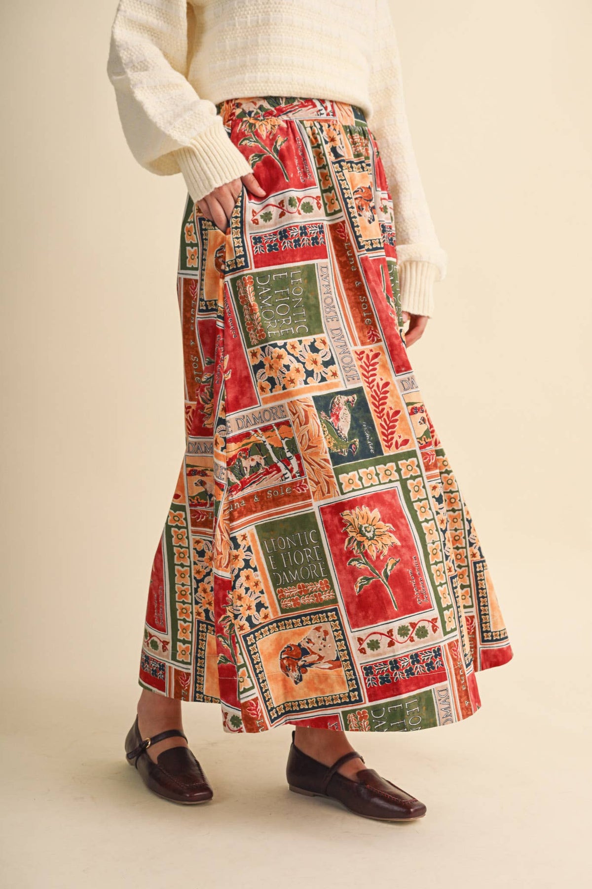 PATCH PRINT MIDI SKIRT
