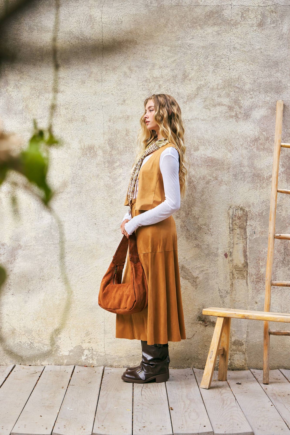 Drawstring Suede Skirt