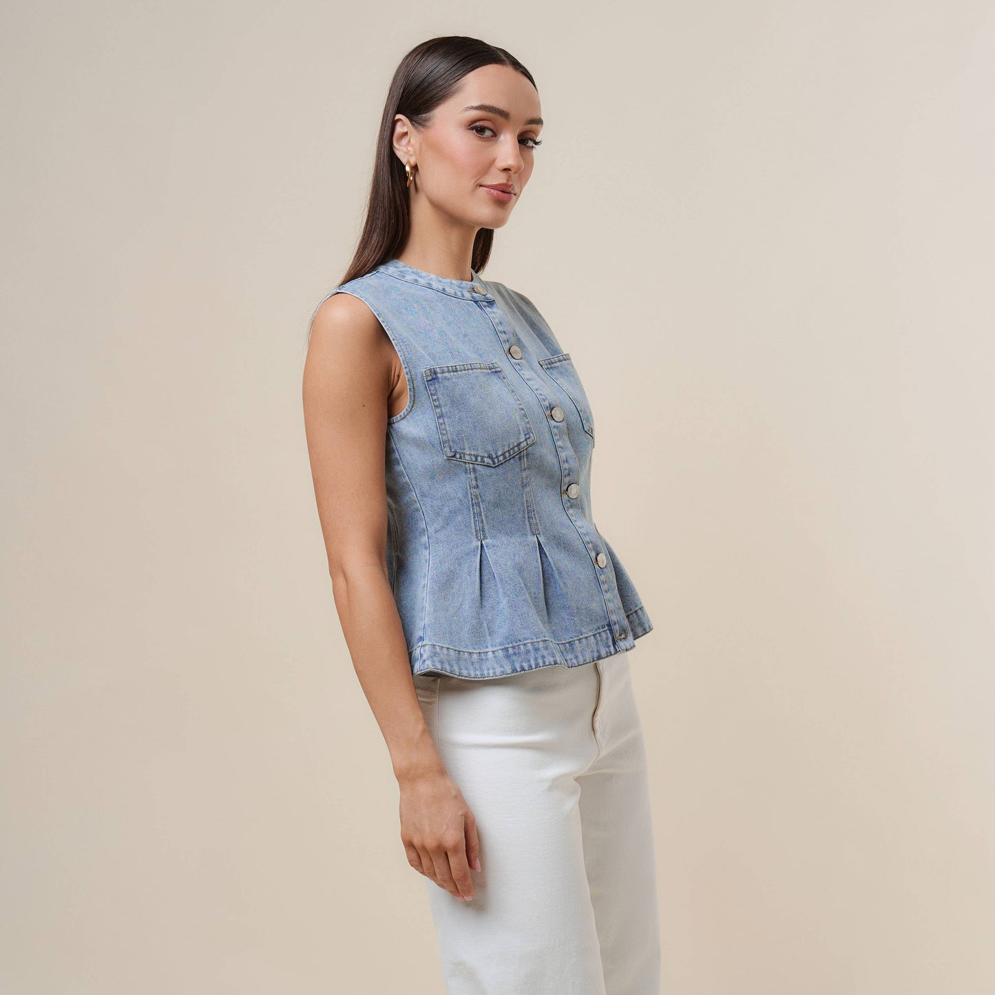 Denim peplum vest