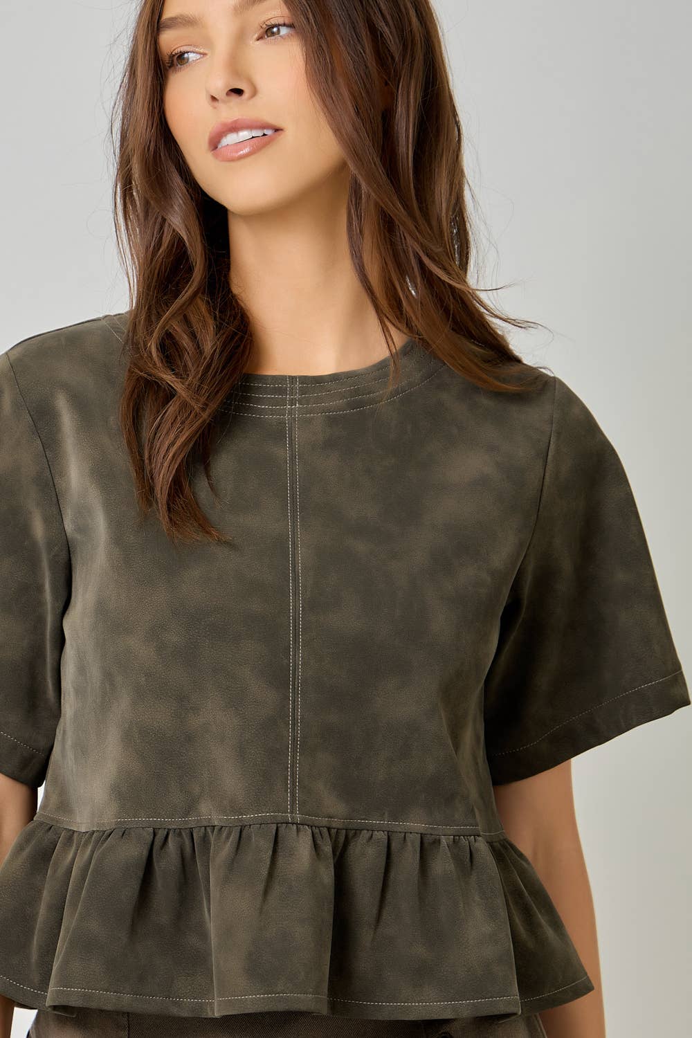 Vintage Faux Leather Peplum Top