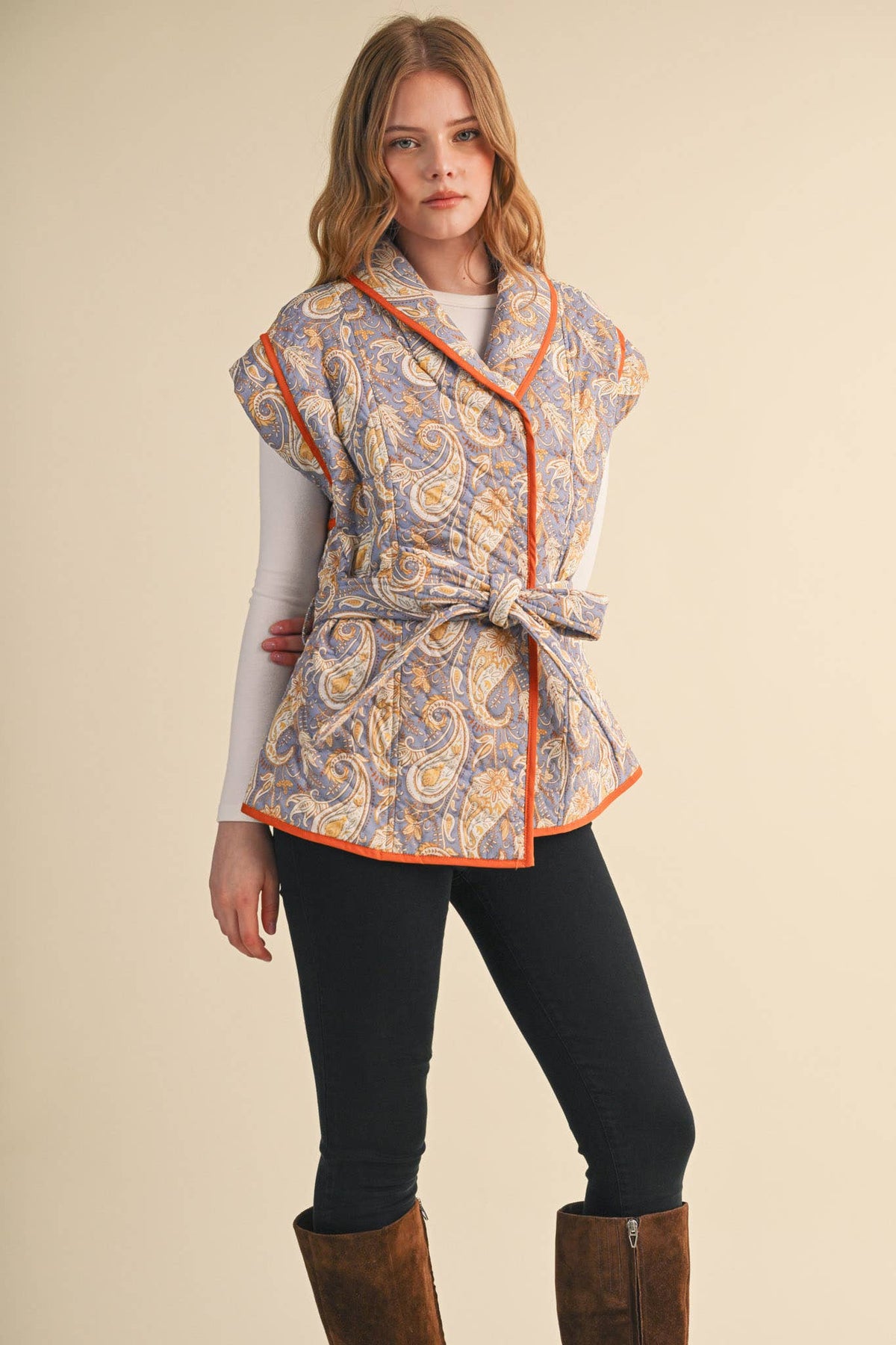 QUILTED PAISLEY WRAP VEST