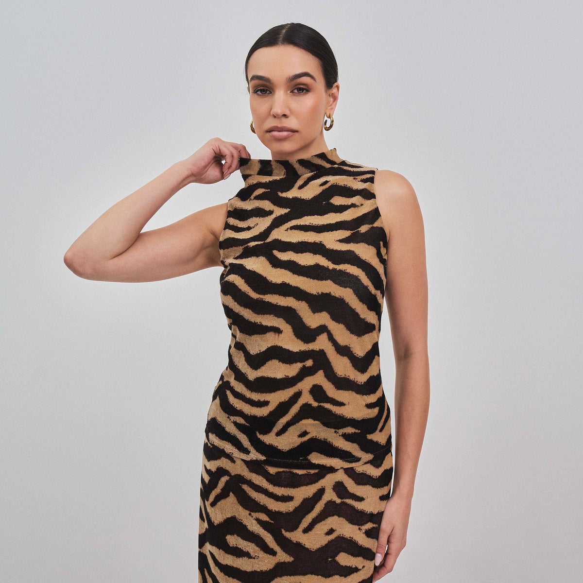 Tiger print mock neck top