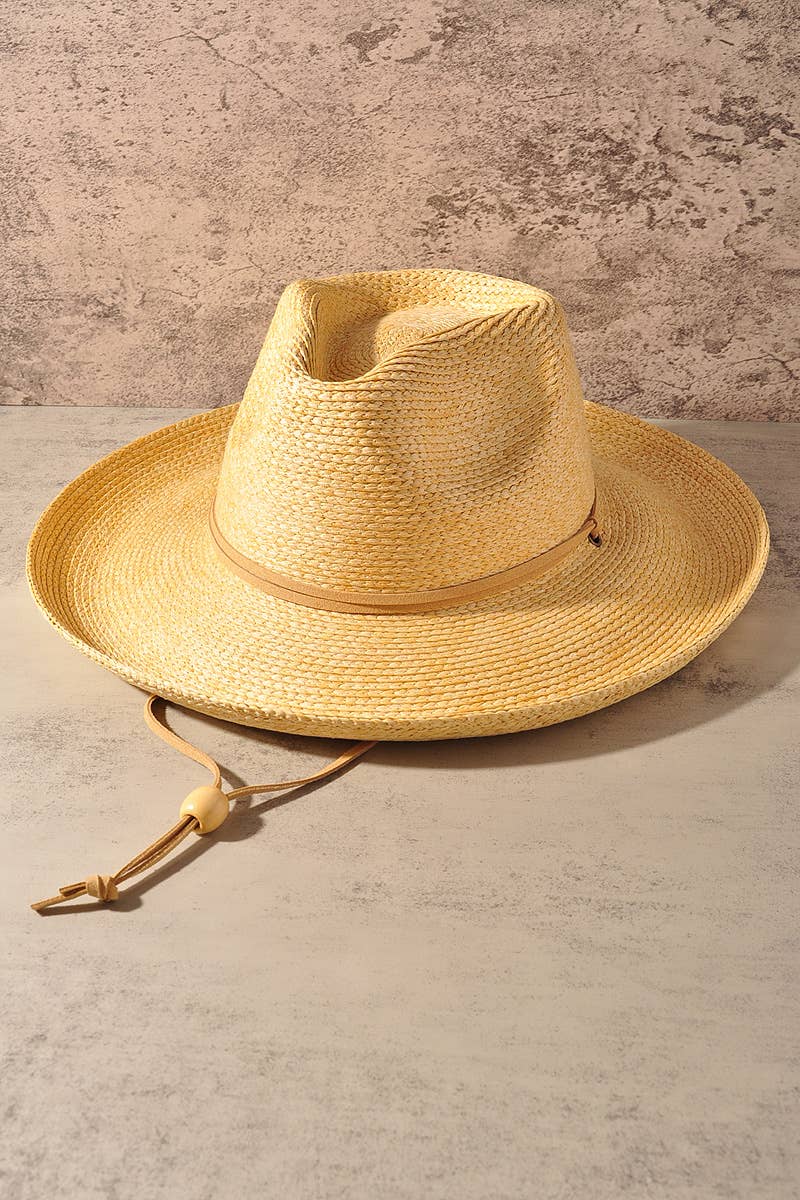 Wide Brim Woven Straw Cowboy Hat with Chin Strap