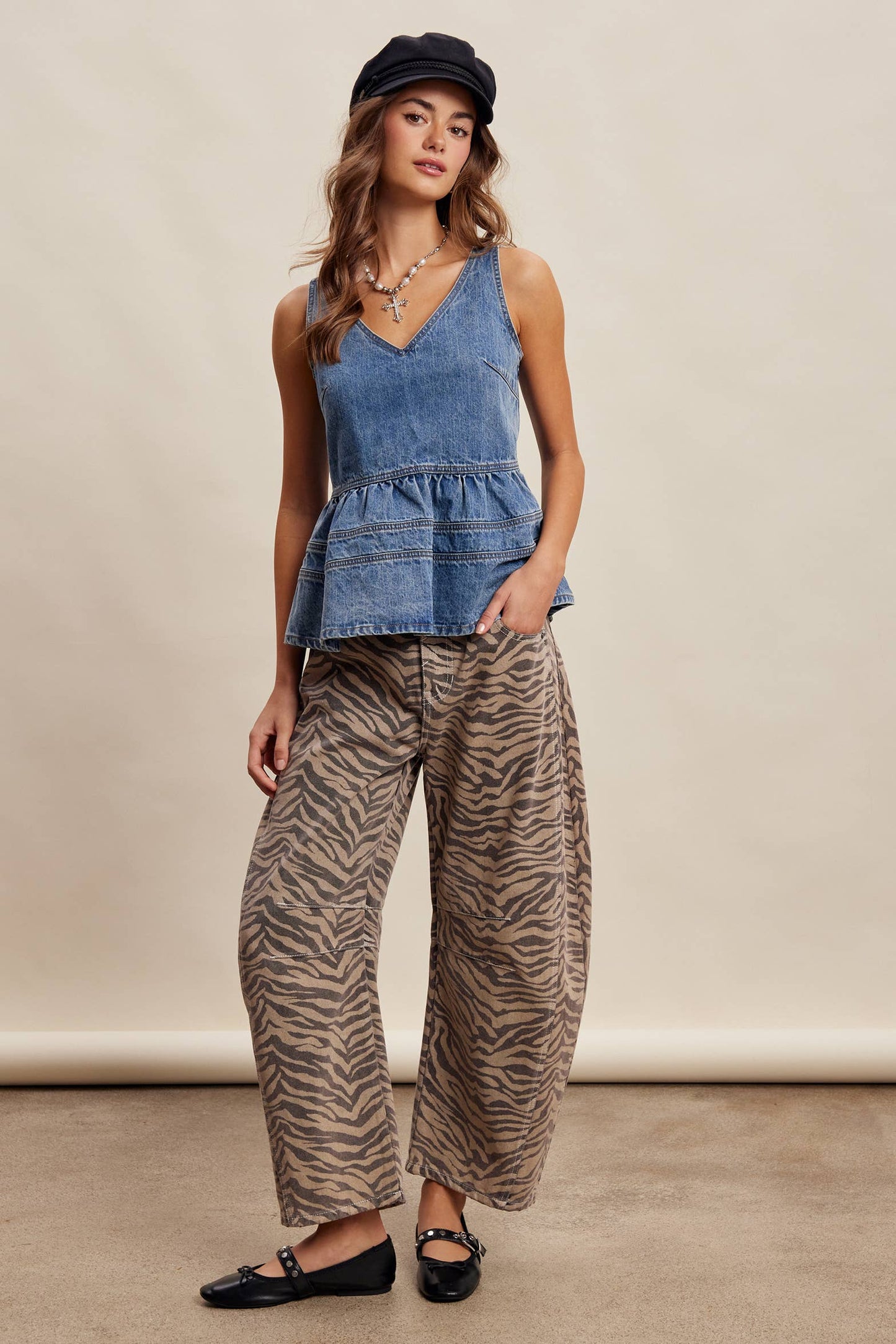 Denim Peplum Tank Top