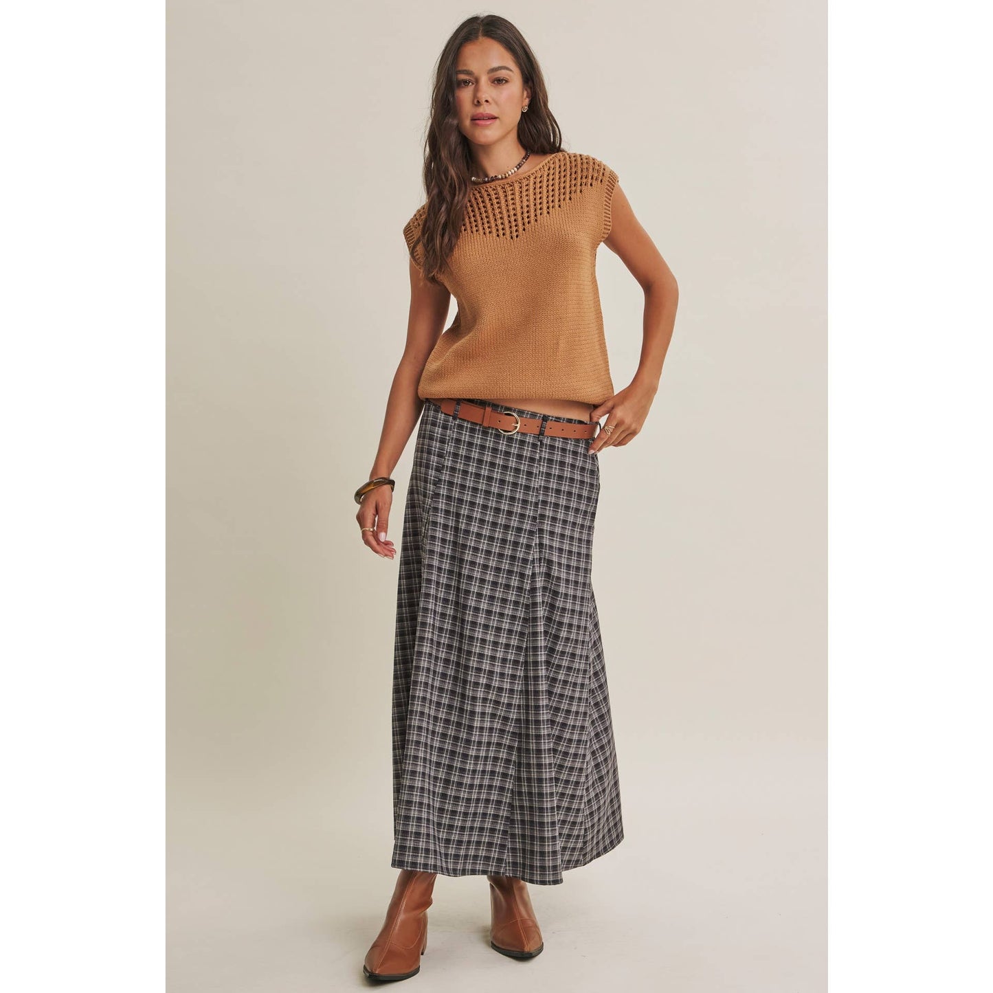 PLAID MAXI SKIRT WITH BELT