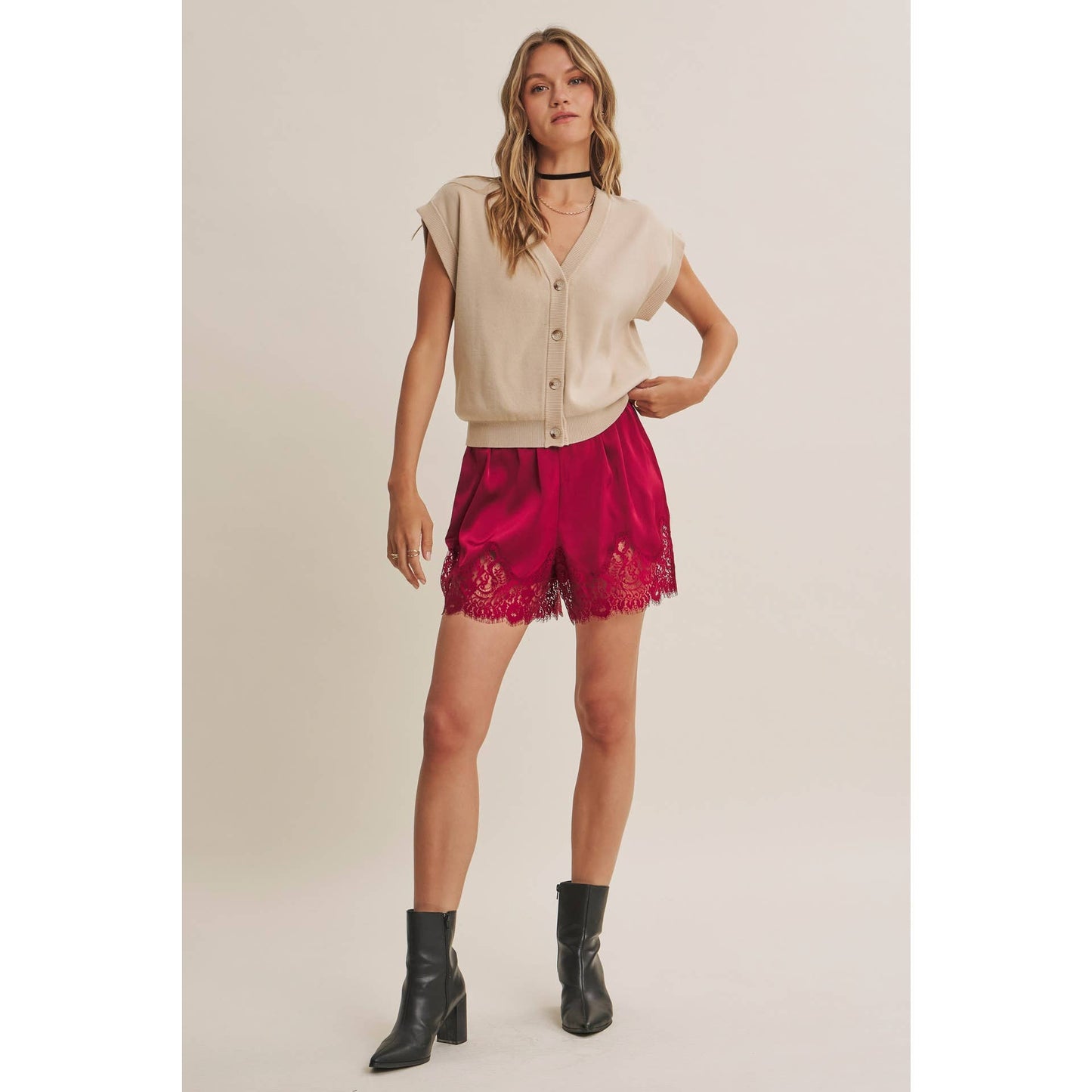 SATIN LACE ELASTIC WAIST SHORTS *More Colors*