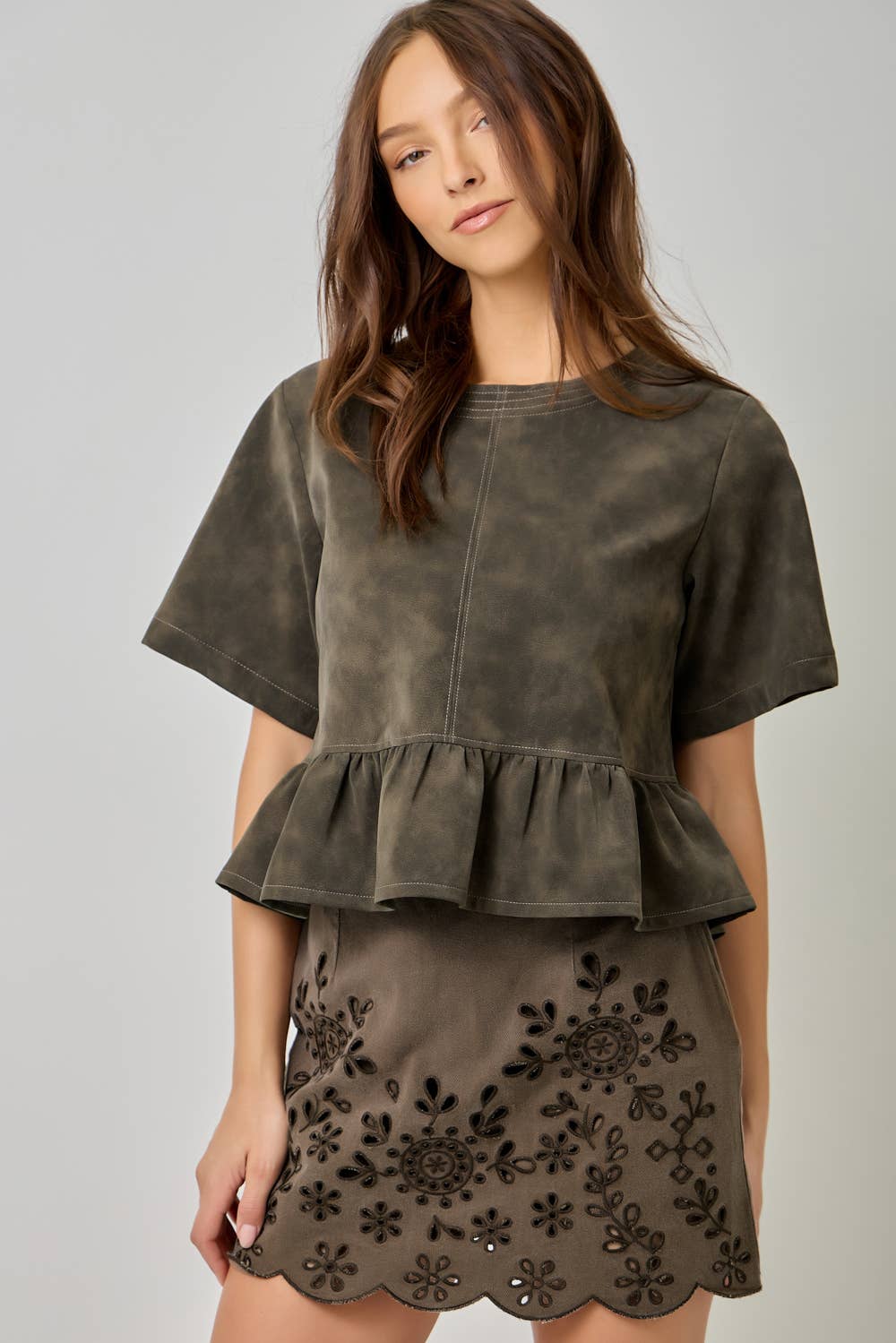 Vintage Faux Leather Peplum Top