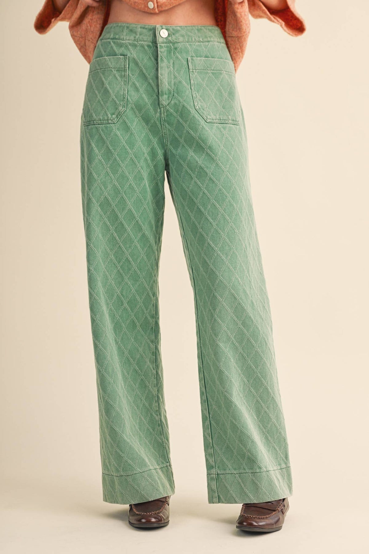 QUILTED WIDE LEG PANTS