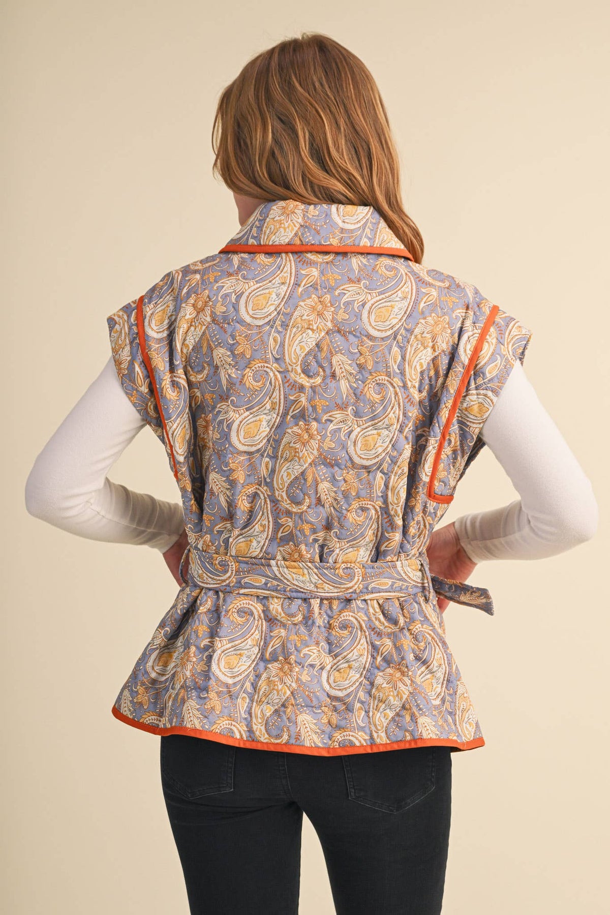 QUILTED PAISLEY WRAP VEST