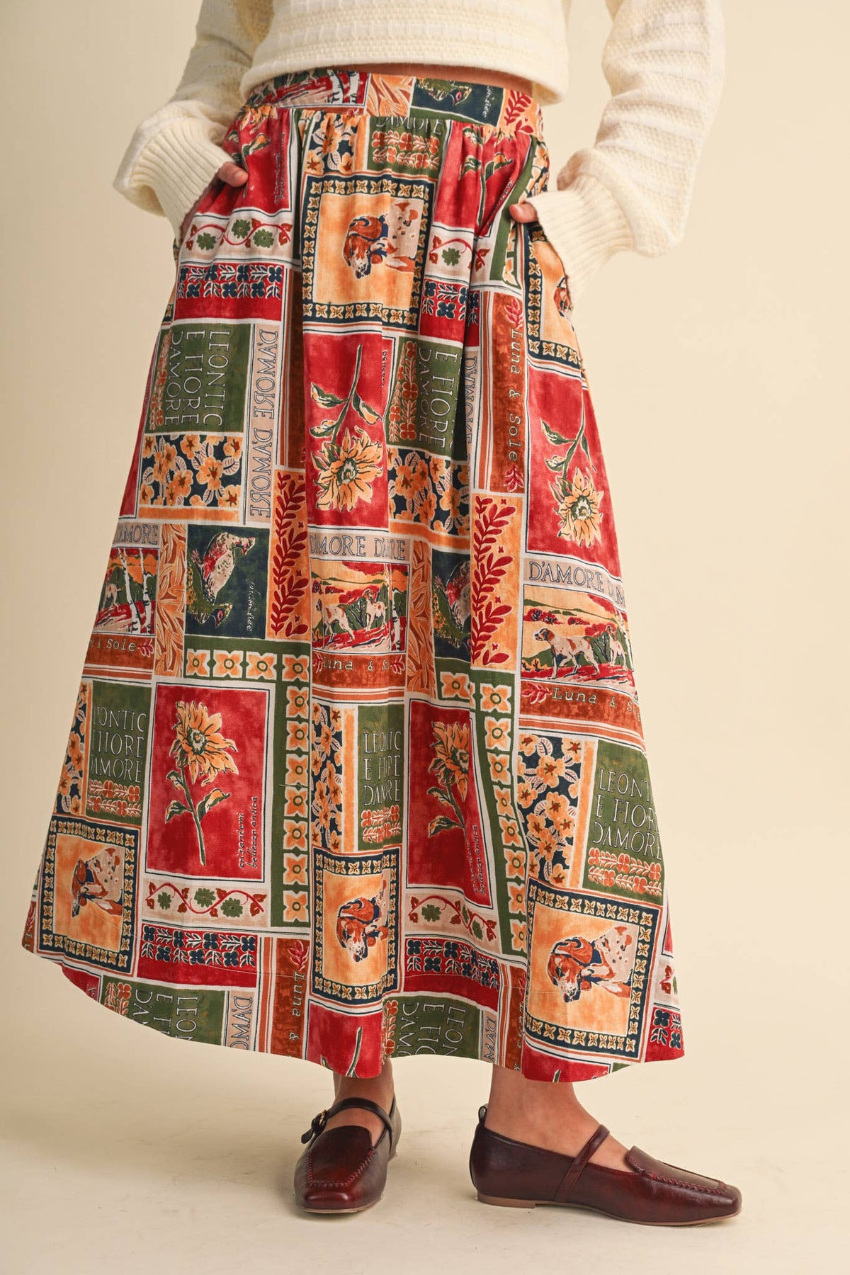 PATCH PRINT MIDI SKIRT