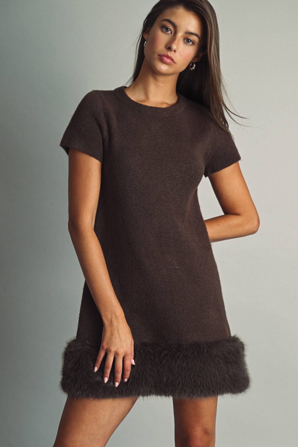 Faux-Fur Trimmed Mini Dress