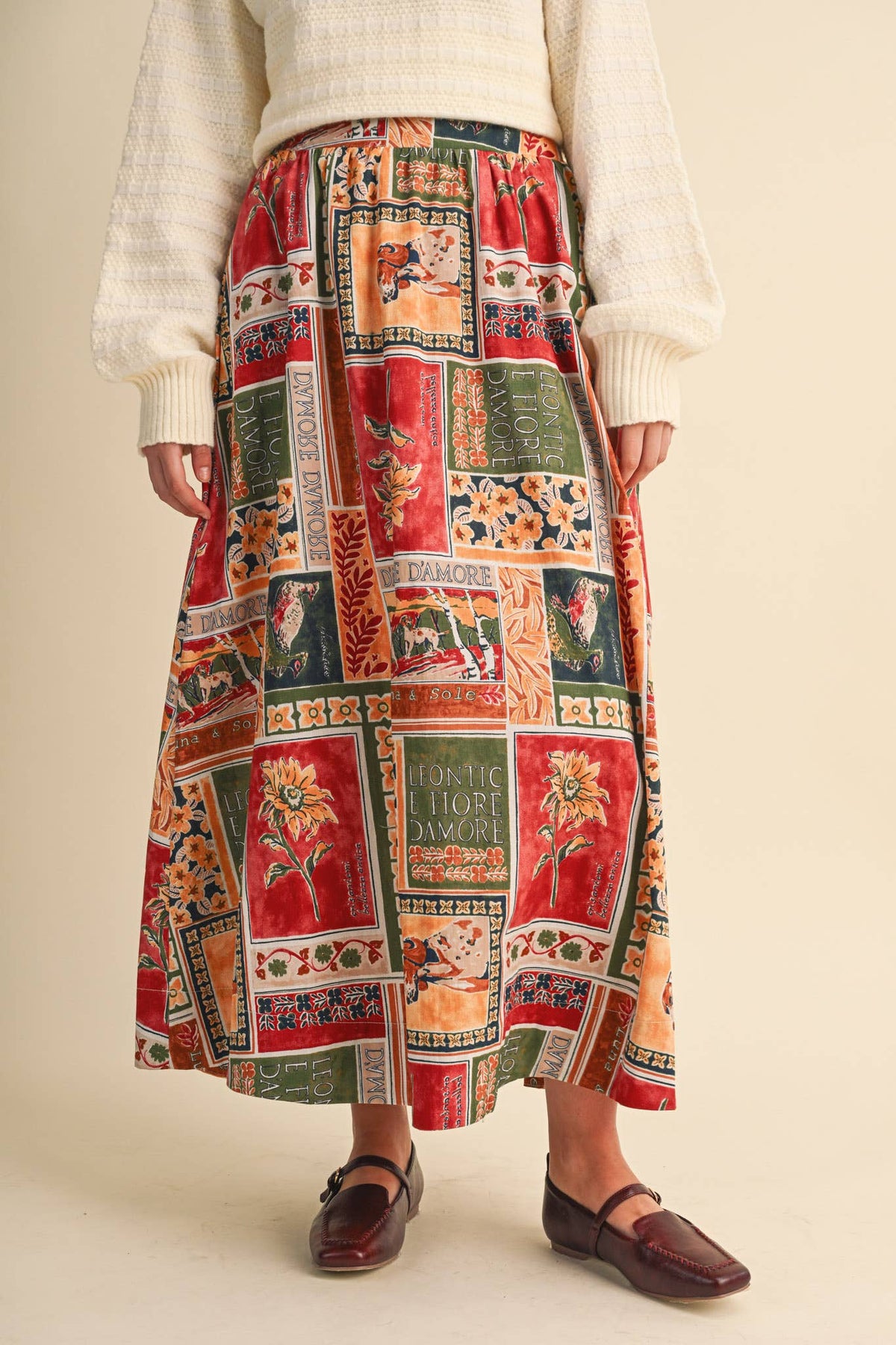 PATCH PRINT MIDI SKIRT