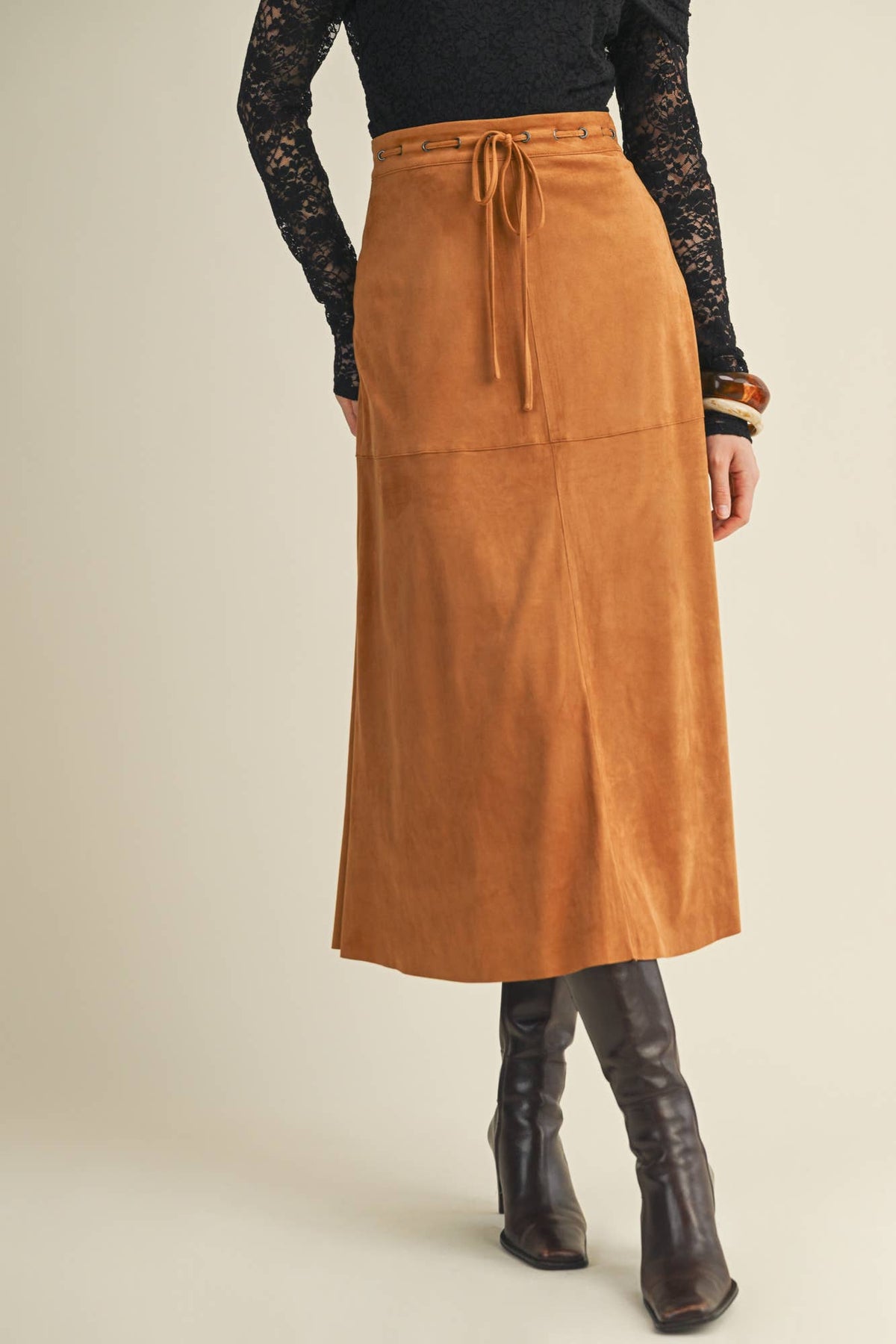 Drawstring Suede Skirt